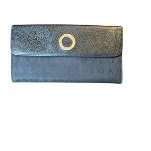 Bulgari Black Leather and Canvas Long Wallet